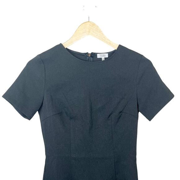 Tobi Scalloped Hem Short Sleeve Black Mini Dress Size Small - Picture 2 of 8
